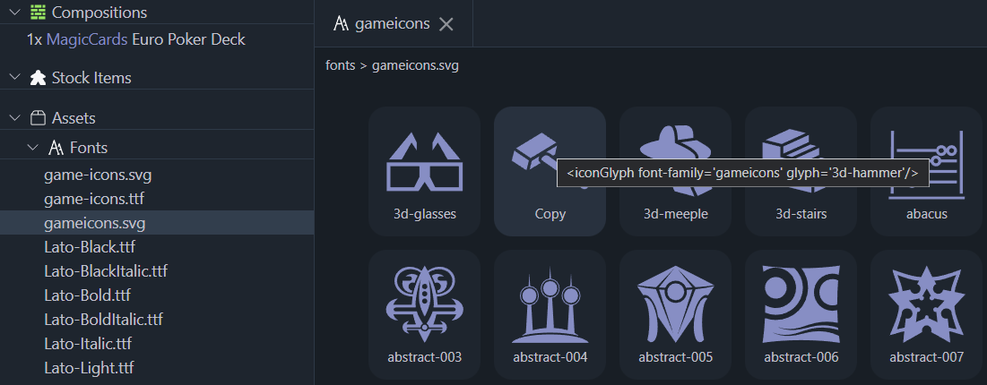 Copying a glyph of an icon font.