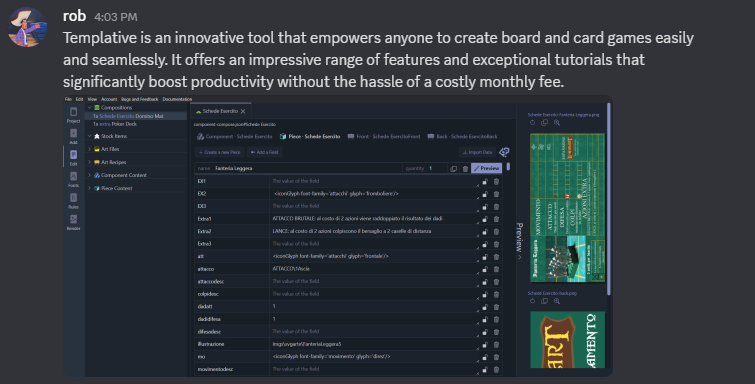 Discord converstation of Templative being useful
