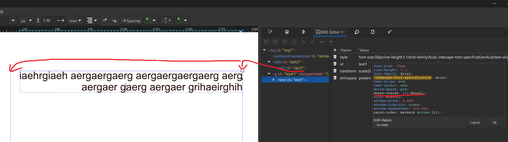 Text wrapping in Inkscape