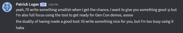 Discord converstation of Templative being used instead of talked about
